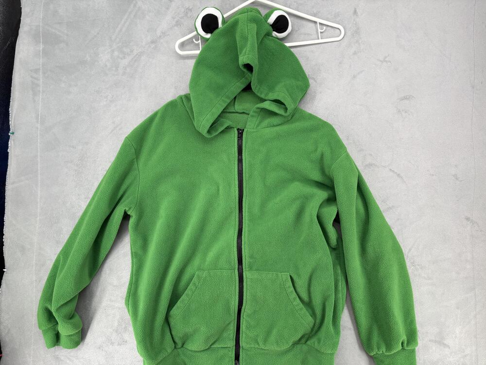 Romwe Hoodie Womens Medium Green Fleece Full Zip Frog Kermit Cosplay Hoodie